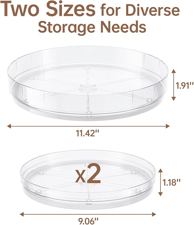 LAMU 3 Pack Lazy Susan Organizer, Clear Lazy Susan Turntable for Cabinet, Spice Organizer for Pantry, Refrigerator, Table Top, Kitchen Organizer and Storage, 2 Size (1 Piece 11'' + 2 Piece 9'')