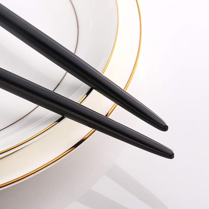 Black Gold Salad Serving Utensils, Stainless Steel Spoons, 2Pcs Long Handle Servers 11.42 Inch, Matte Finish, Dishwasher Safe