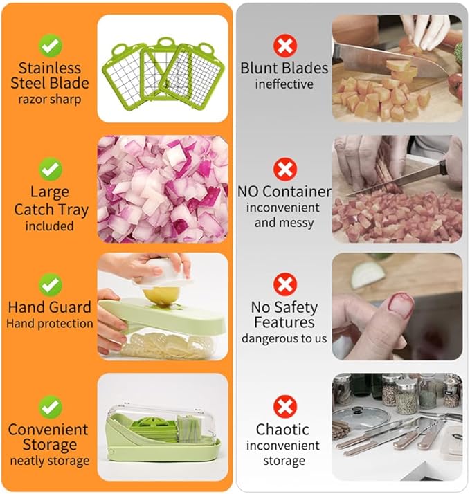 14-in-1 Vegetable Chopper, Multifunctional Veggie Onion Chopper Food Chopper with Container Vegetable Slicer Mandoline Onion Salad Cutter Dicer Essentials Kitchen Accessories