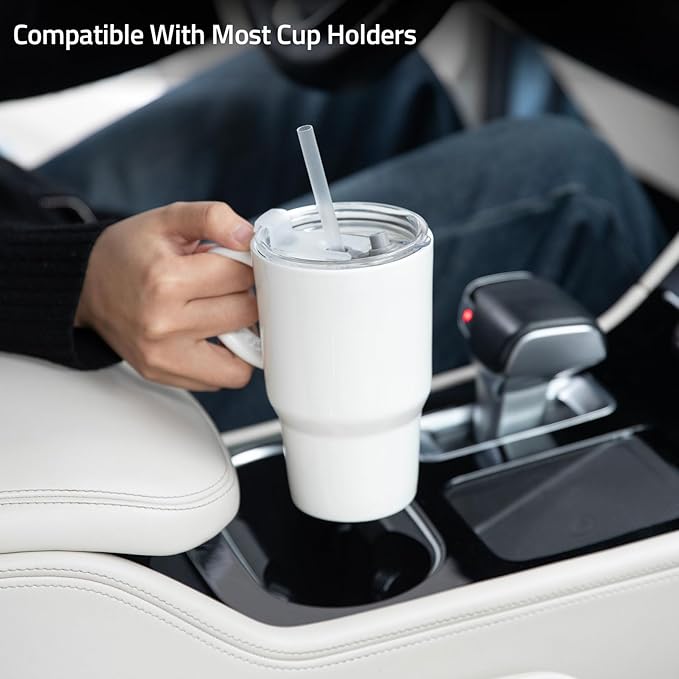 Sweejar Ceramic Travel Mug with Lid, 16 oz Portable Coffee Mug, Dishwasher Safe Tea Cup with Infuser, Reusable Teacup for Car Cup Holder, Tea Lovers(White)