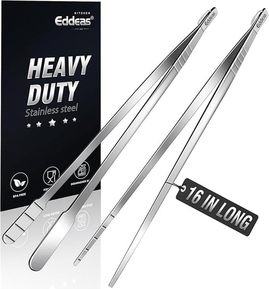 16 Inch long Kitchen Tweezers - 2 Pack large Tweezer Tongs for Cooking, Heavy Duty Stainless Steel Heat Resistant 600°F Food tweezers, Dishwasher safe