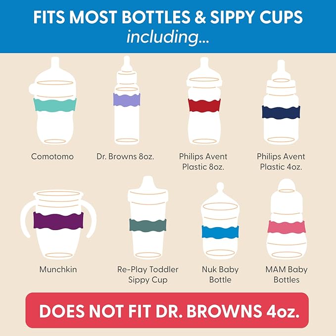 InchBug Orbit Labels - Baby Bottle Name Labels for Daycare, Sippy Cup Bands - Engraved Silicone, Reusable, Dishwasher Safe, Matching Color Personalization, 4-Pack (Deep Sky Blue)