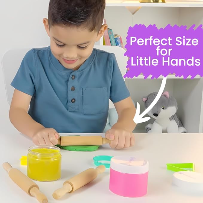 Premium Mini Rolling Pins, 8-Inch, 6-Pack – Splinter-Free, Non-Stick Hardwood for Joyful Kids’ Baking, Sensory Crafts, Play-Doh, Clay, Therapeutic Fine Motor Skill Play for Creative Young Bakers