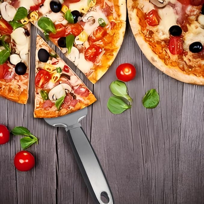 Delux Pizza Stone Set with Pizza Cutter Pizza Server, 13inch Ceramic Baking Stone for Oven and Grill with Metal Handle Rack,Quick Baked n Serving Pizza in Home n Outdoor