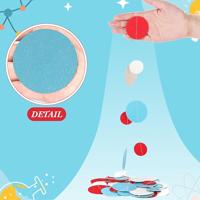 Outus 5 Pieces Colorful Dots Paper Garland Round Glitter Garland Hanging Confetti Streamers Backdrop Decoration for Birthday Classroom Candy Sprinkles Trunk or Treat Party (Light Blue,White,Red)