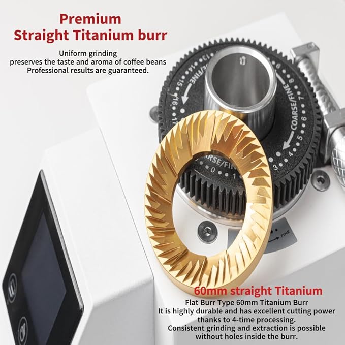 Urbanic 090 Electric Coffee Grinder (110~220v) / straight Titanium burr 60mm / (Yello) / (Made in Korea), 125*125*39(mm)