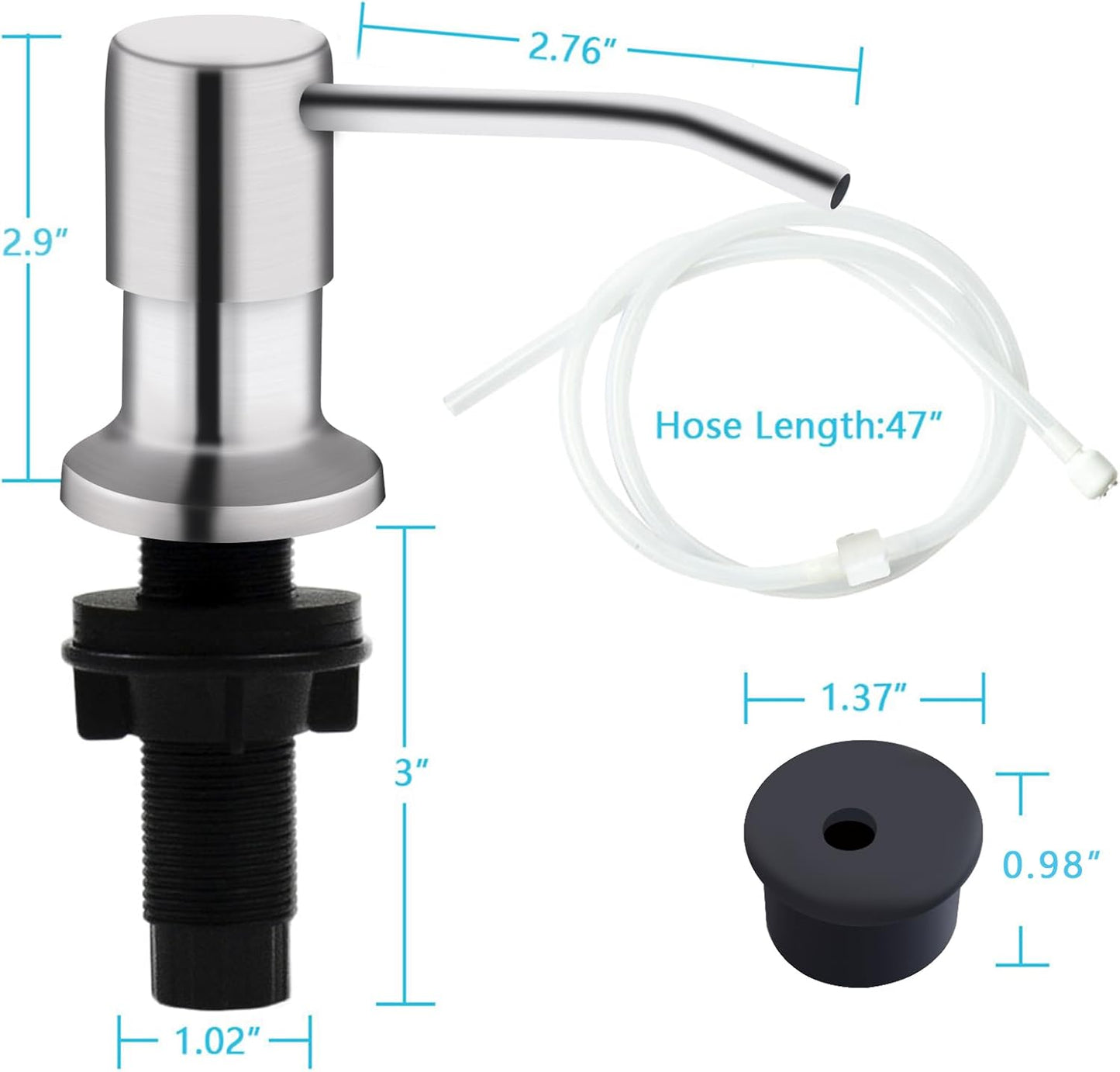 Kitchen Sink Soap Dispenser, Brushed Nickel Countertop Soap Dispenser Pump, 47" Silicone Extension Tube Connect to The Soap Bottle Directly, Say Goodbye to Frequent Refills