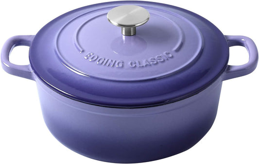 Enameled Cast Iron Covered Dutch Oven with Dual Handle, Dutch Ovens with Lid for Bread Baking, Safe to 500 degrees, 3.5 Quart, Purple