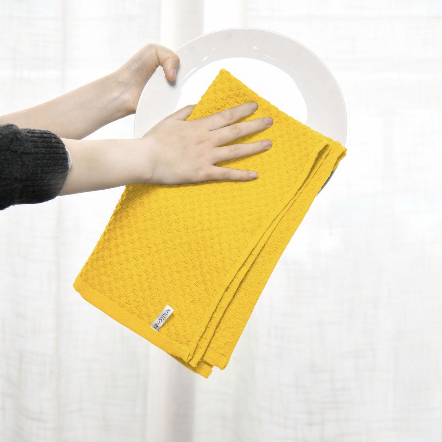 Artoid Mode Ring Spun Cotton Yellow Kitchen Dish Towels, 15x25 Inch Ultra Soft Absorbent Quick Drying Household Cleaning Tea Towels Bar Towels Set of 4