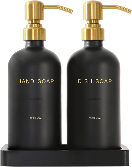 Black Soap Dispenser for Kitchen Sink, Hand and Dish Soap Dispenser with Stainless Steel Pump, Perfect for Gold Kitchen Accessories. (Gold & Black)