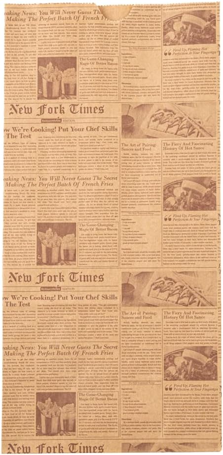 Restaurantware Bag Tek 8 Lb Disposable Lunch Bags 100 Sturdy Take Out Bags - Flat Bottom Microwavable Kraft Newsprint Design Paper Bags Freezable Great For Restaurants Cafes And Bakeries