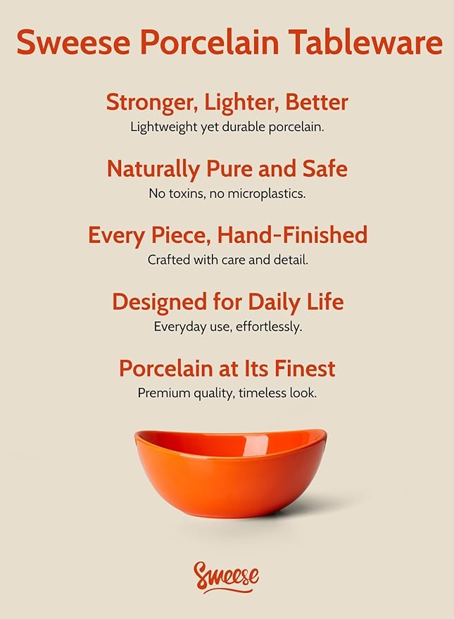 Sweese 6 Inch Porcelain 18 oz Bowls Set of 6, for Soup | Cereal | Fruits | Rice - Microwave, Dishwasher, and Oven Safe - Hot Assorted Color