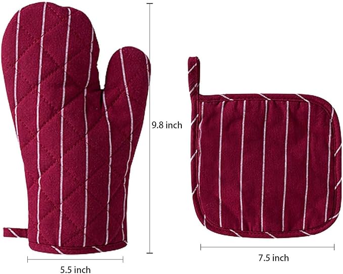 4Pcs Oven Mitts and Pot Holders, Heat Resistant Oven Mitts Set with Pothholder,Heat Resistant Microwave Gloves Safe for Baking,Cooking, BBQ (Red)
