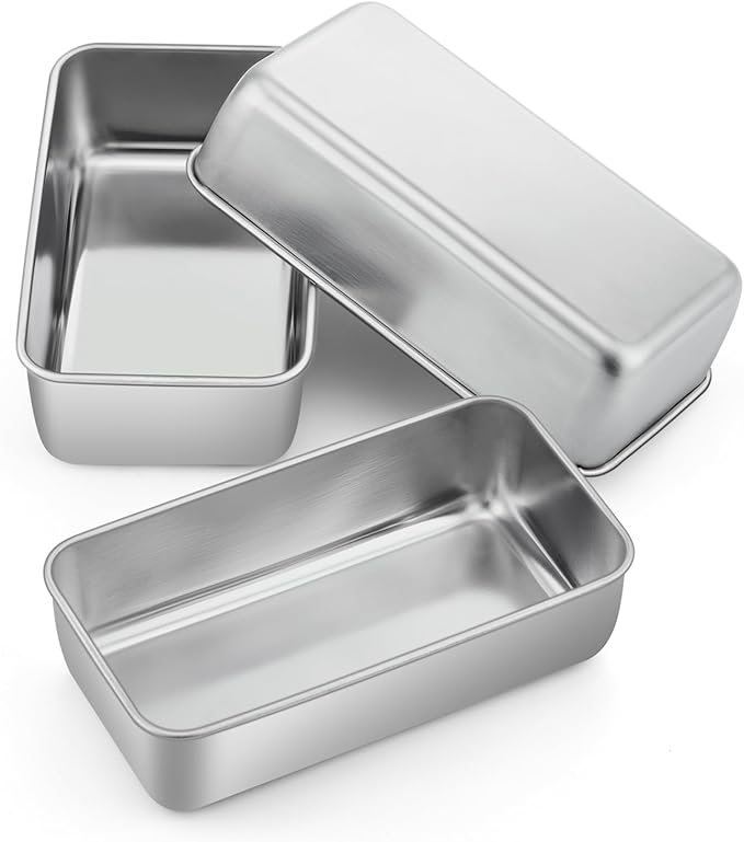 P&P CHEF Loaf Pan Set, 9 x 5 Inch Bread Pans, Stainless Steel Loaf Toast Baking Pans For Bread Meatloaf Lasagna Cake, Healthy & Non Toxic, Oven & Dishwasher Safe,(Silver, 3Pcs)