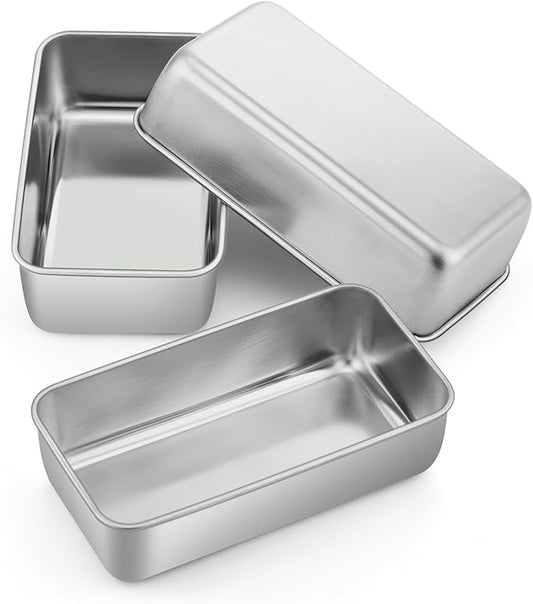 P&P CHEF Loaf Pan Set, 9 x 5 Inch Bread Pans, Stainless Steel Loaf Toast Baking Pans For Bread Meatloaf Lasagna Cake, Healthy & Non Toxic, Oven & Dishwasher Safe,(Silver, 3Pcs)