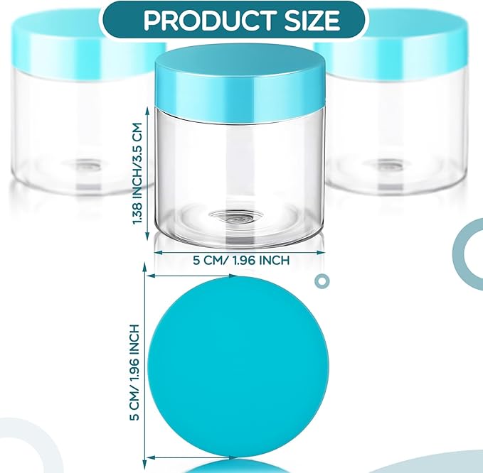 SATINIOR 6 Pack 2 oz Plastic Jars Containers with Lids Wide-mouth Refillable Leakproof Reusable Round Empty Jars for Travel Cosmetic Dry Food Spice Candy Cookie Home Kitchen Organizing(Blue)