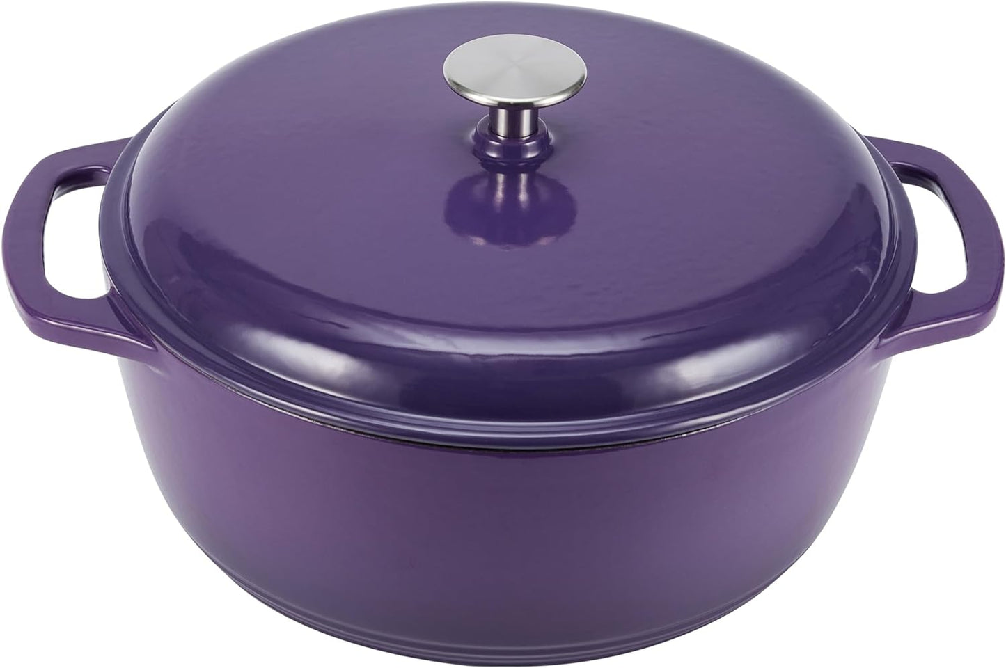 Amazon Basics Cast Iron Dutch Oven Pot with Lid, Enameled, Round, Dual Handles, Heavy-Duty, Medium, 6-Quart, Purple