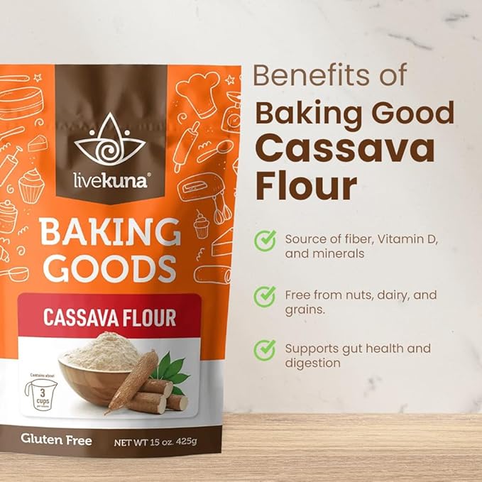 LiveKuna - Cassava Flour, Cassava Root Baking Flour, Gluten-free Flour, Alternative to All Purpose Flour, Spelt Flour, Great for Baking Vegan Bread and Casava Flour Tortillas