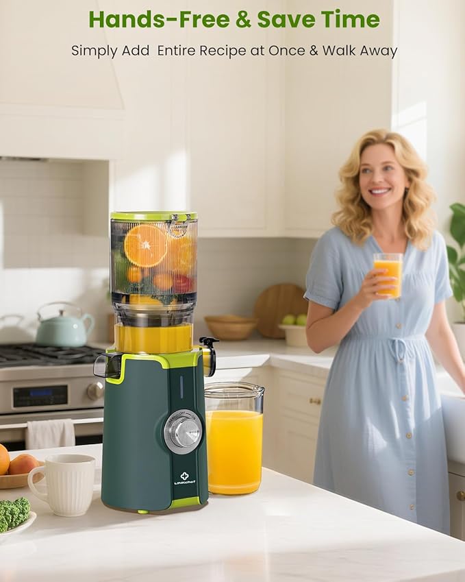 LINKChef Cold Press Juicer Machines for Vegetables and Fruits, 4.35" Wide Chute Masticating Juicer with Pulp Separator, Easy to Clean, BPA-Free, Compact Electric Slow Juice Extractor for Whole Fruit
