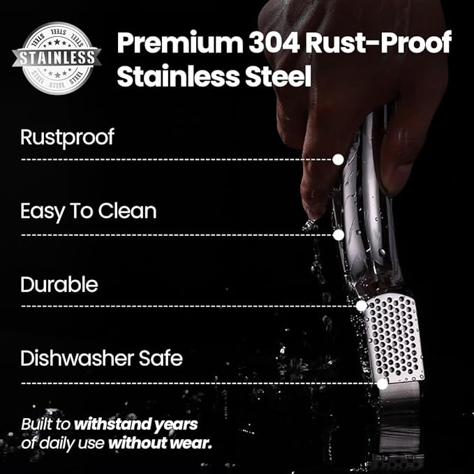 No Peeling Required Garlic Press Stainless Steel with Detachable Handle for Fine Mincing-Premium Garlic Mincer Tool, Rust-Proof, Easy to Clean, Dishwasher Safe Garlic Crusher with Lifetime Replacement
