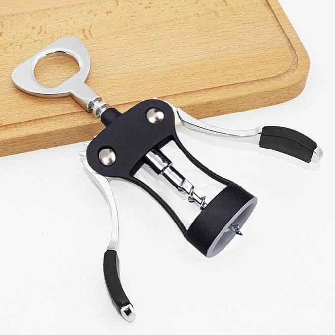 Foho Wine Opener, Multifunctional Wing Corkscrew Wine Bottle Opener for all Cork Stoppered and Beer Cap Bottles, Luxury Waiter Corkscrew with Stopper Set for Wine Enthusiast, Waiters - Black