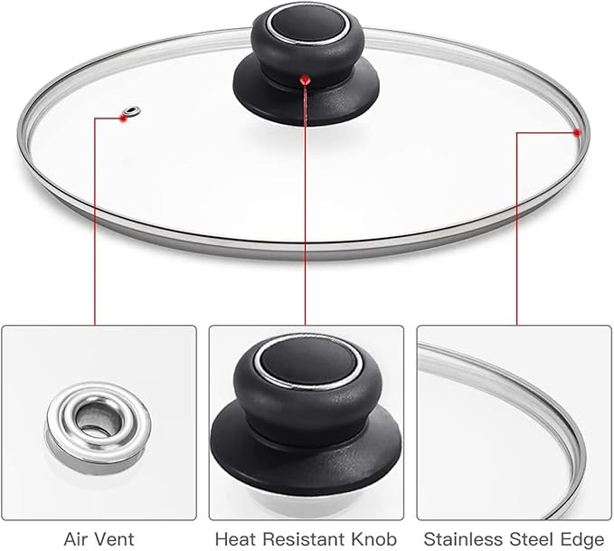 11 Inch Pan Lid Tempered Glass Pot Lid Replacement Glass Cover for 11" Cast Iron Skillets, Frying Pans, Pots and Wok, Heat Resistant Handle