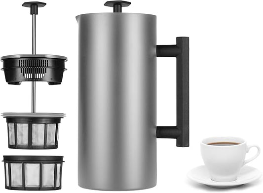 ESPRO P6 32 Ounces French Press Coffee Maker, Double Walled Stainless Steel Insulated, Brushed Stainless Steel