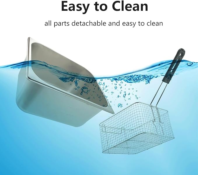 Deep Fryer with Basket, 1700w 9.1Qt Oil Tank/ 4Qt Basket, Stainless Steel Countertop Electric Fryer for Home and Commercial Use, Oil Fryer with Temperature Control and Double Overheat Protection