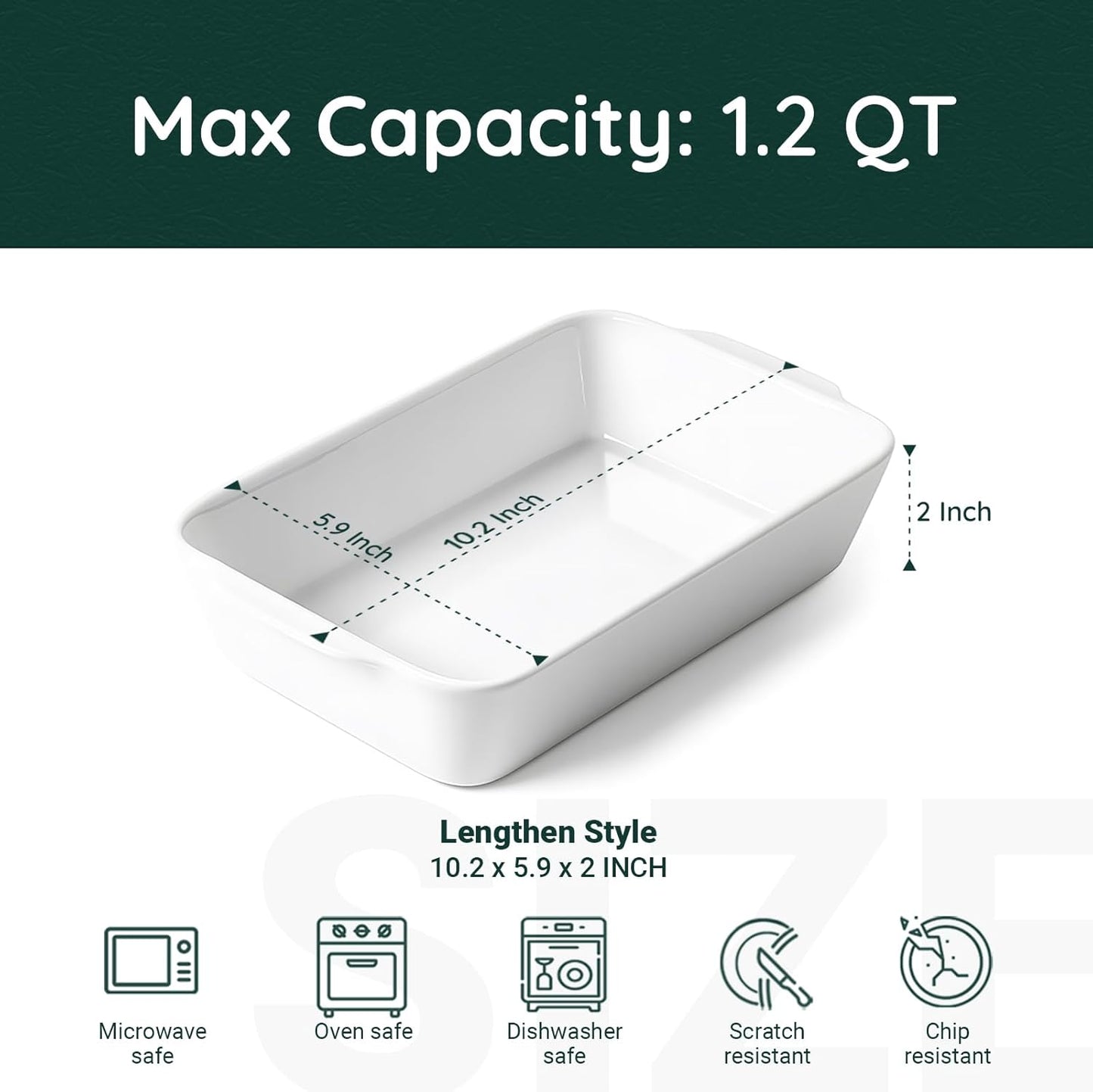 1.2 QT White Casserole Dish,Small Ceramic Baking Dish, Lasagna Pan for Oven, Bakeware for Baking, Kitchen Decor, Microwave Oven Safe, Dinner Party (5.9" x 10.2")