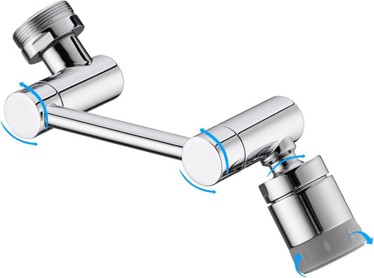 TIDYENDURE 1080°Swivel Faucet Extender, Sink Water Faucet Aerator Extension, 2-Flow Sprayer Faucet Head, Faucets Bubbler for Kitchen and Bathroom Sink Faucet, Tap Adjustment for Face Washing, Silver