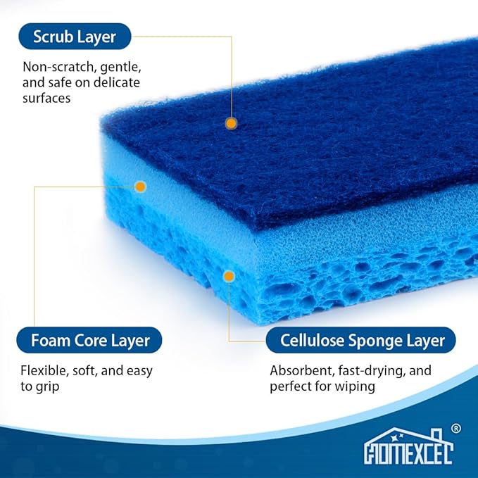 HOMEXCEL Sponges Kitchen 24pcs, Non-Scratch Sponges for Dishes, Scrub Cleaning Sponge Safe on Non-Stick Cookware, Dual Sided Dish Sponge for Kitchen, Household, Bathroom and More