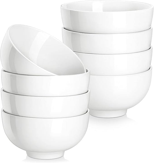 MALACASA Small White Bowls Set of 8, 10 Oz Ice Cream Bowls - Little Ceramic Bowls for Bouillon,Side Dishes, Dessert, Oatmeal, Fruit, Portion Control - Dishwasher & Microwave Safe.