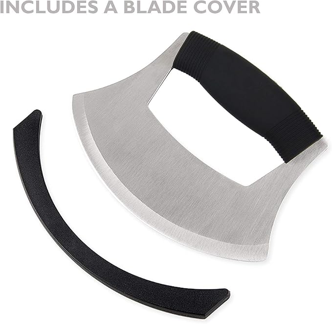 Pizza Cutter Stainless Steel Ulu knife Razor Sharp Rocker Slicer Cutter Mincing Mezzaluna Knife Salad Vegetable Chopper with Upgraded Ergonomic Anti-Slip Handle