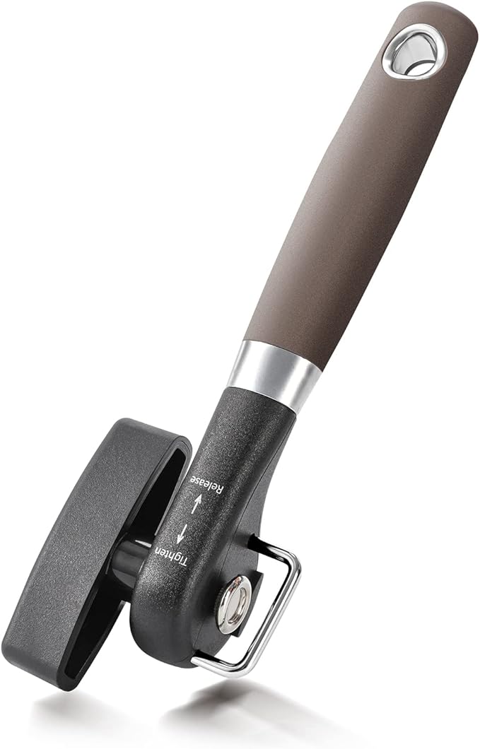 Beneno Can Opener, Manual Side Safe Cut Can Opener Smooth Edge with Durable Sharp Blade, Effort-Saving Knob & Comfortable Non-slip Handle, Brown