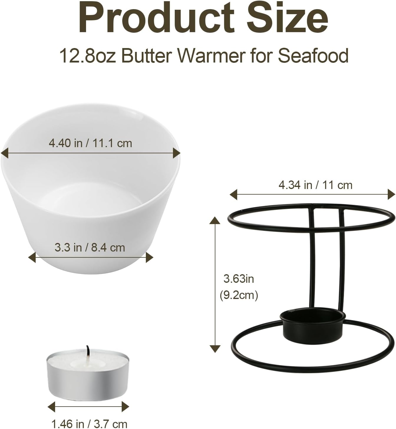 Luvan 4Pcs 12.8oz Butter Warmers for Seafood, Butter Melter with Stands and 20Pcs Tealight Candles,Ceramic Butter Warmer Set for Lobster, Personal Fondue Set Melted Butter Cups for Seafood, Fondue