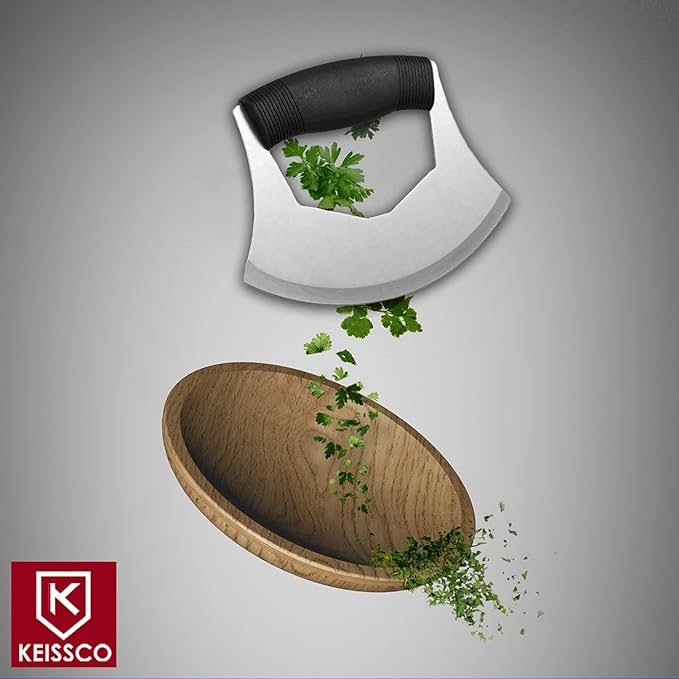 Pizza Cutter Stainless Steel Ulu knife Razor Sharp Rocker Slicer Cutter Mincing Mezzaluna Knife Salad Vegetable Chopper with Upgraded Ergonomic Anti-Slip Handle