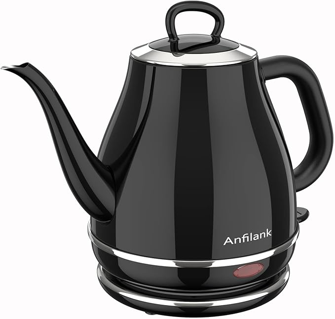 Electric Gooseneck Kettle, 1L 1500W Fast Boil, 100% Stainless Steel BPA Free Pour-Over Coffee & Tea Kettle, Water Boiler with Auto Shut & Boil-Dry Protection, Black
