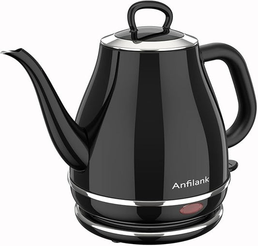 Electric Gooseneck Kettle, 1L 1500W Fast Boil, 100% Stainless Steel BPA Free Pour-Over Coffee & Tea Kettle, Water Boiler with Auto Shut & Boil-Dry Protection, Black