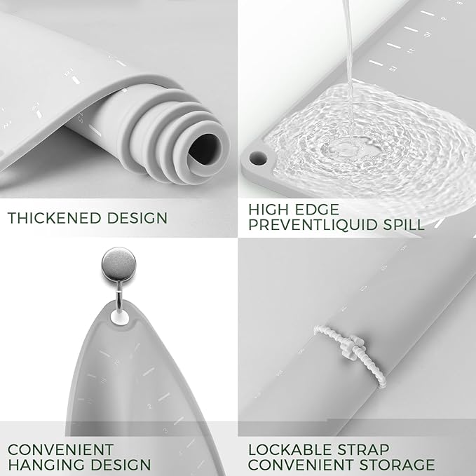 Silicone Baking Mat 32" x 24", Extra Thick Dough Rolling Mat with Measurements and Edge Heightening, Non-stick Food Grade Silicone Pastry Mat for for Pastry, Bread, Cookies, Pizza, Fondant, Pasta