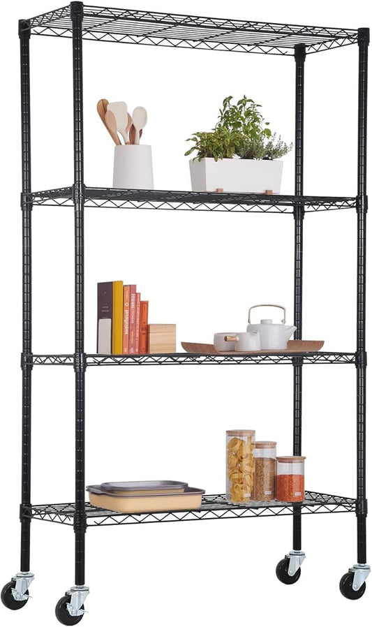 FDW Wire Shelving Storage Shelves 4-Shelf Adjustable NSF Wire Shelf Heavy Duty Storage Shelving Unit on 3” Wheel Casters Commercial Metal Rack 36L x 14W x 62H,Black