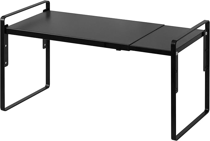 Nxconsu Cabinet Shelf Expandable Height Adjustable Organizer Riser for Kitchen Cabinet Pantry Cupboard Under Sink Countertop Organization Storage Space Saver Stackable Heavy Duty Metal Black