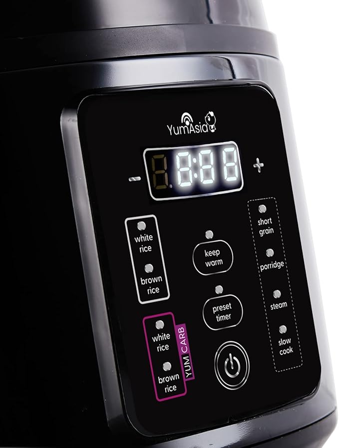 Yum Asia Kumo YumCarb Rice Cooker with Ceramic Bowl and Advanced Fuzzy Logic, (5.5 Cups, 1 Litre), 5 Rice Cooking Functions, 3 Multicooker Functions, 110V US Power (Dark Stainless Steel)