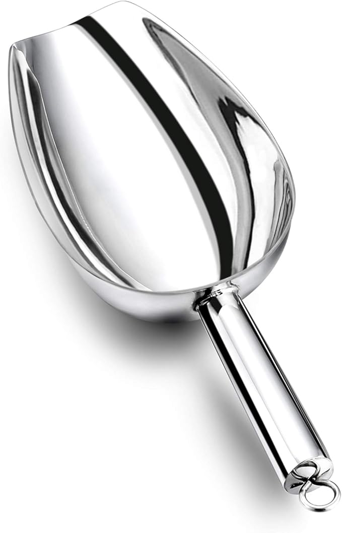 P&P CHEF Food Ice Scoop, Stainless Steel Scoop, Metal Candy Popcorn Flour Utility Scooper for Wedding Party Bar Kitchen Bath, Heavy Duty & Dishwasher Safe, (12oz, 1Pc)