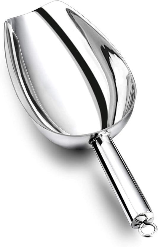 P&P CHEF Food Ice Scoop, Stainless Steel Scoop, Metal Candy Popcorn Flour Utility Scooper for Wedding Party Bar Kitchen Bath, Heavy Duty & Dishwasher Safe, (12oz, 1Pc)