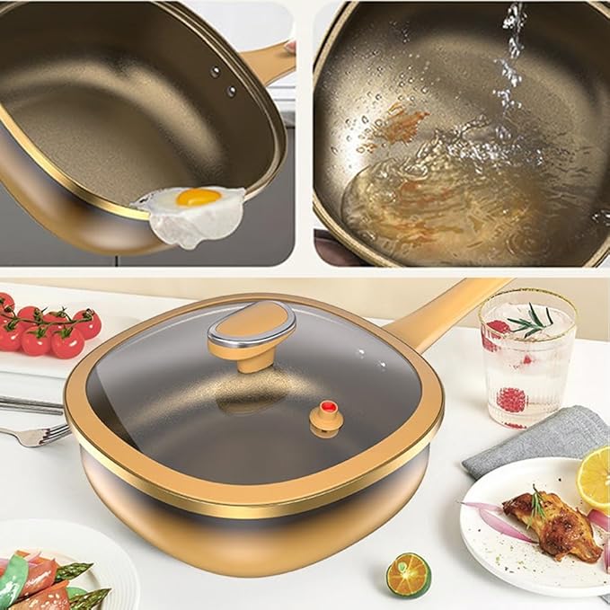 12in Titanium Alloy Non-stick Pot with Lid, Non Stick Frying Pan, Cooking Skillet, Kitchen Large Deep Wok, Cooking Pots and Pans Cookware Set, For Home Dishwasher Oven, Helper Handle(Pot+Lid+Steamer)