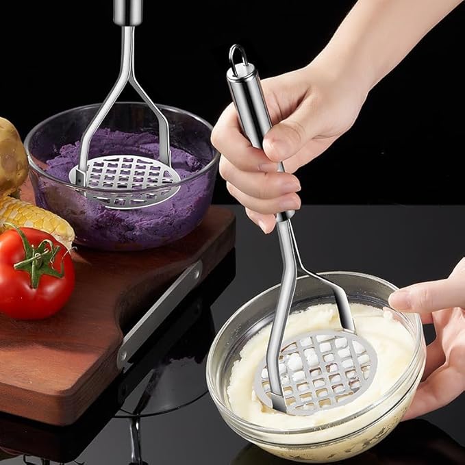 Potato Masher (4-Pack), 10-Inch Sturdy Gourmet Stainless Steel Wire Masher, Heavy Duty Metal Potato Ricer, Vegetables Fruits Hand Mashers, Dishwasher Safe