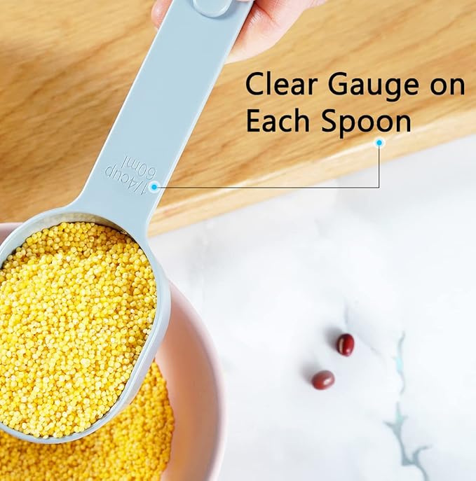 19 Pieces Measuring Cups and Spoons set, Includes 10 Stackable Measuring Cup with Lid and 9 Magnetic Measuring Spoons, Tablespoon for Liquid and Dry, BPA Free, Dishwasher Safe (Black)