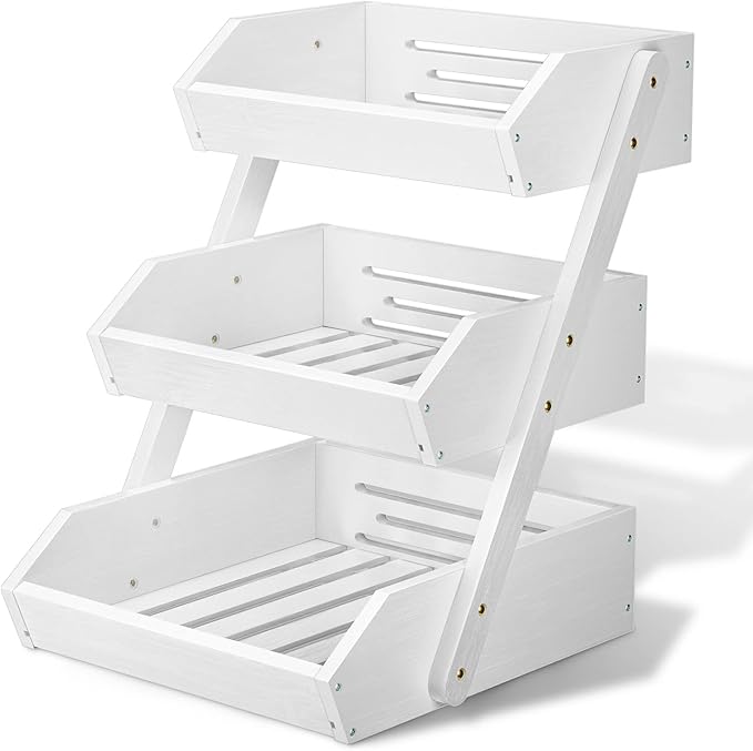 G.a HOMEFAVOR Fruit Basket for Kitchen, 3-Tier Fruit Bowl for Kitchen Counter, Vegetable Storage Stand for Fruit Shop, 15 mm Thickness (WHITE)