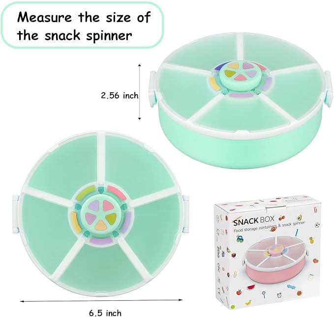Kids Snack Spinner – Reusable Snack Container with 5 Compartments & Lid, BPA/PVC-Free, Dishwasher Safe, Perfect for Travel, School Lunches & On-the-Go Snacking, Green