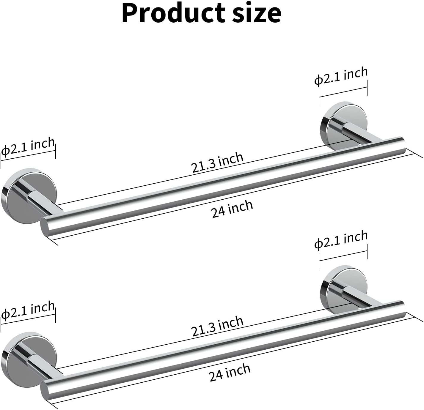 Cilee 2 Pieces Polished Chrome Bathroom Towel Bar, 24 Inch Double Towel Racks,Bathroom Towel Holder Towel Bar for Bathroom Stainless Steel Wall Mount